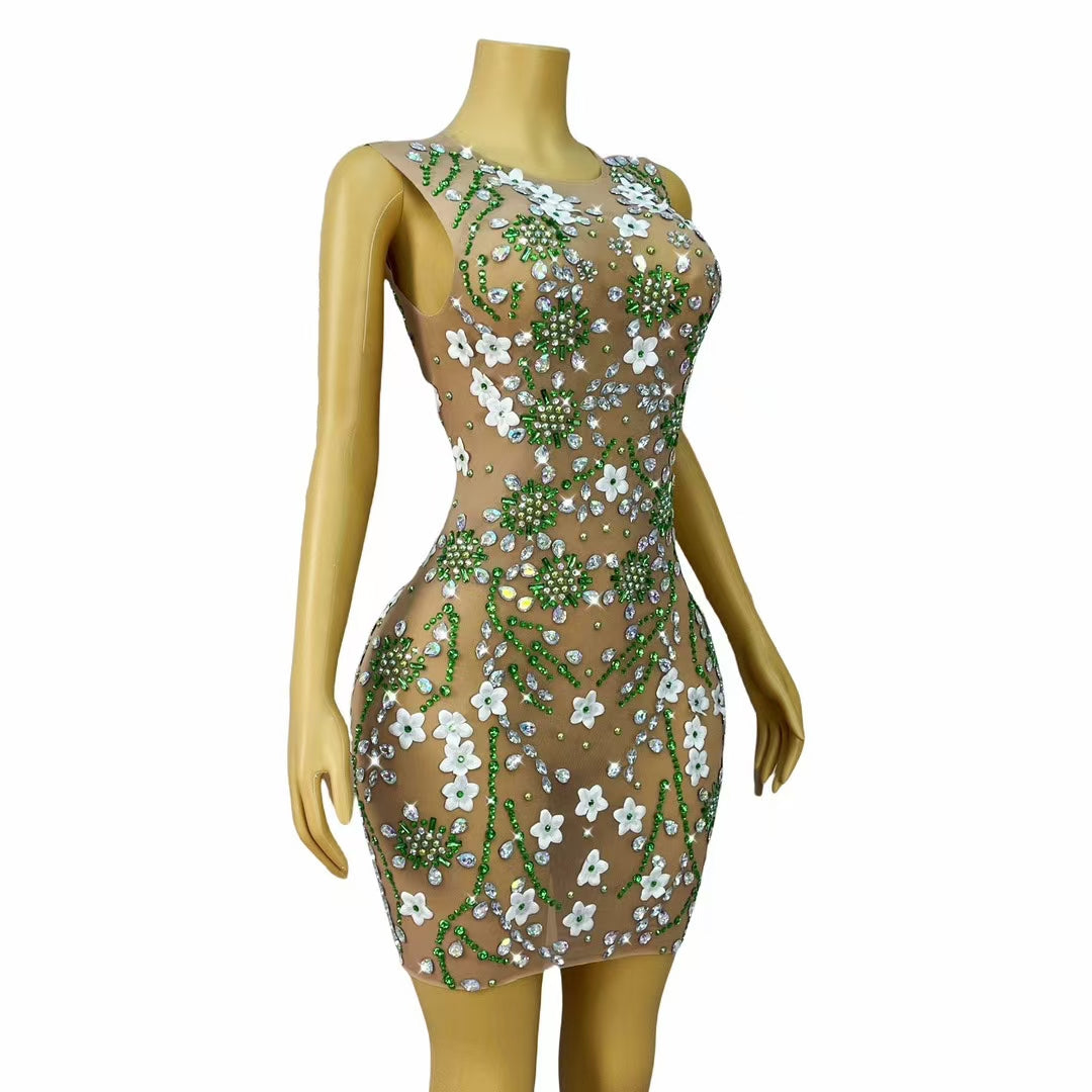 CELESINYI Lvchahua Crystal 3D Flower Illusion Gown