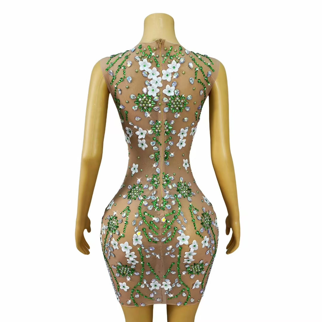 CELESINYI Lvchahua Crystal 3D Flower Illusion Gown