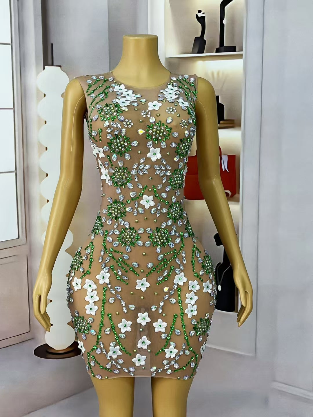 CELESINYI Lvchahua Crystal 3D Flower Illusion Gown