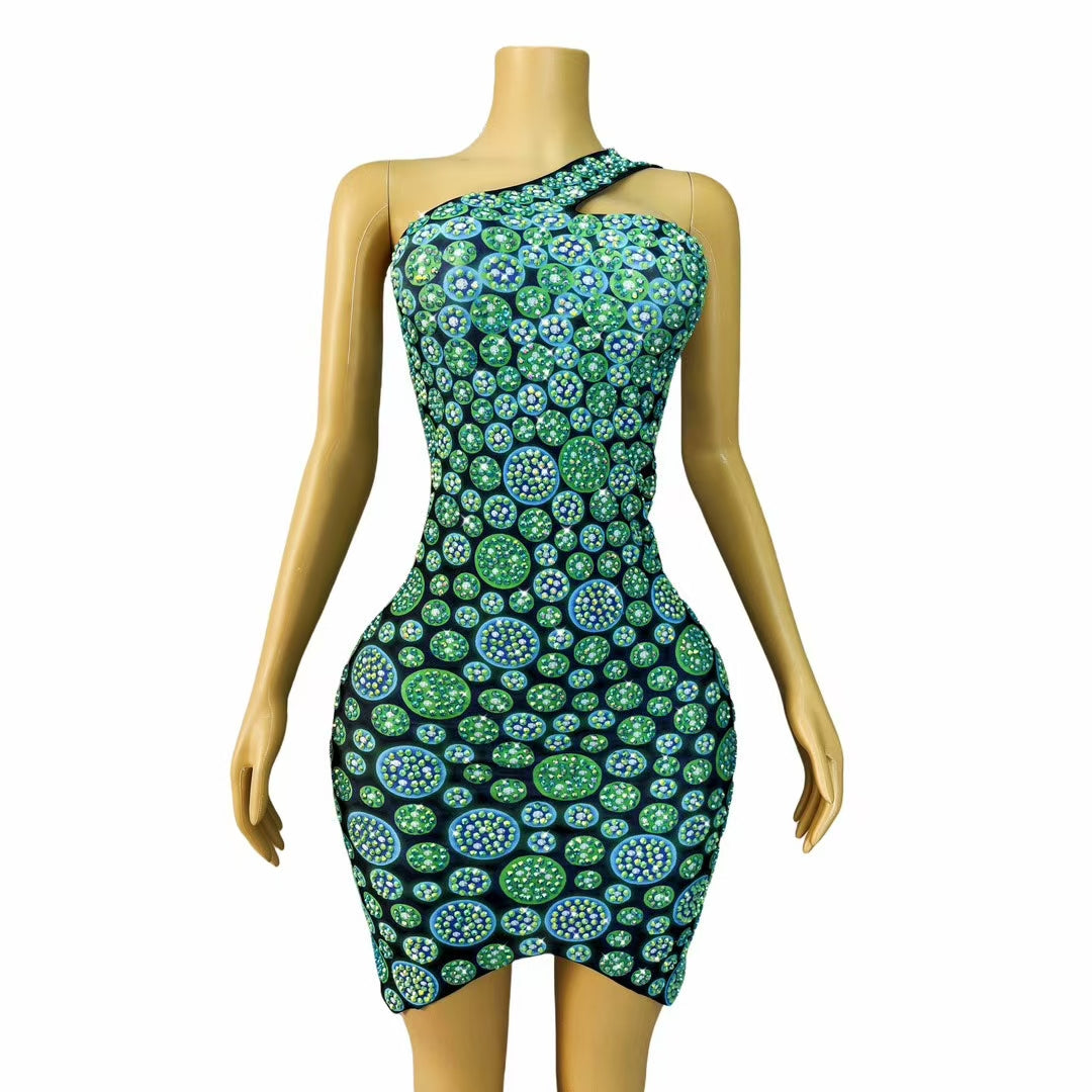 CELESINYI Lanlvguodong Crystal Neon Dot Mini Dress