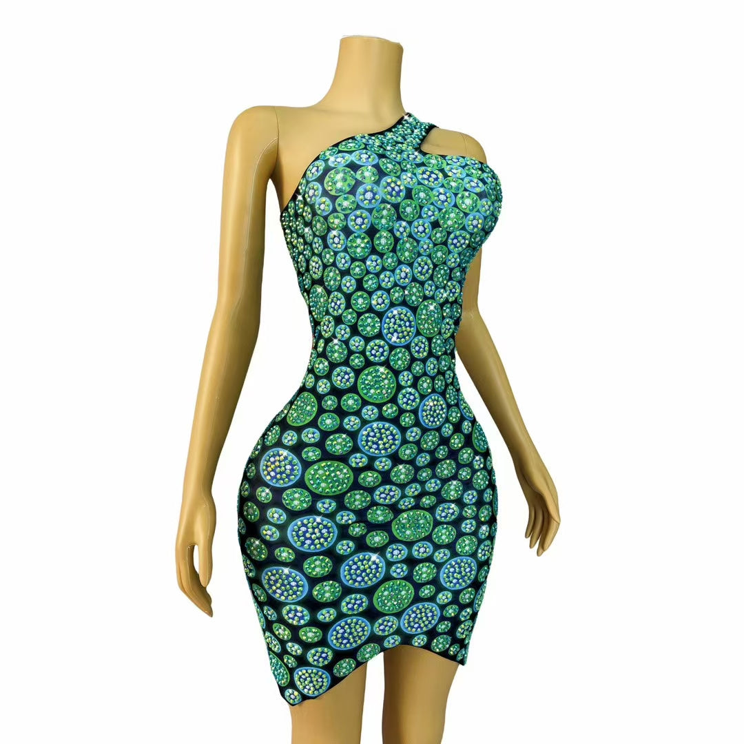 CELESINYI Lanlvguodong Crystal Neon Dot Mini Dress