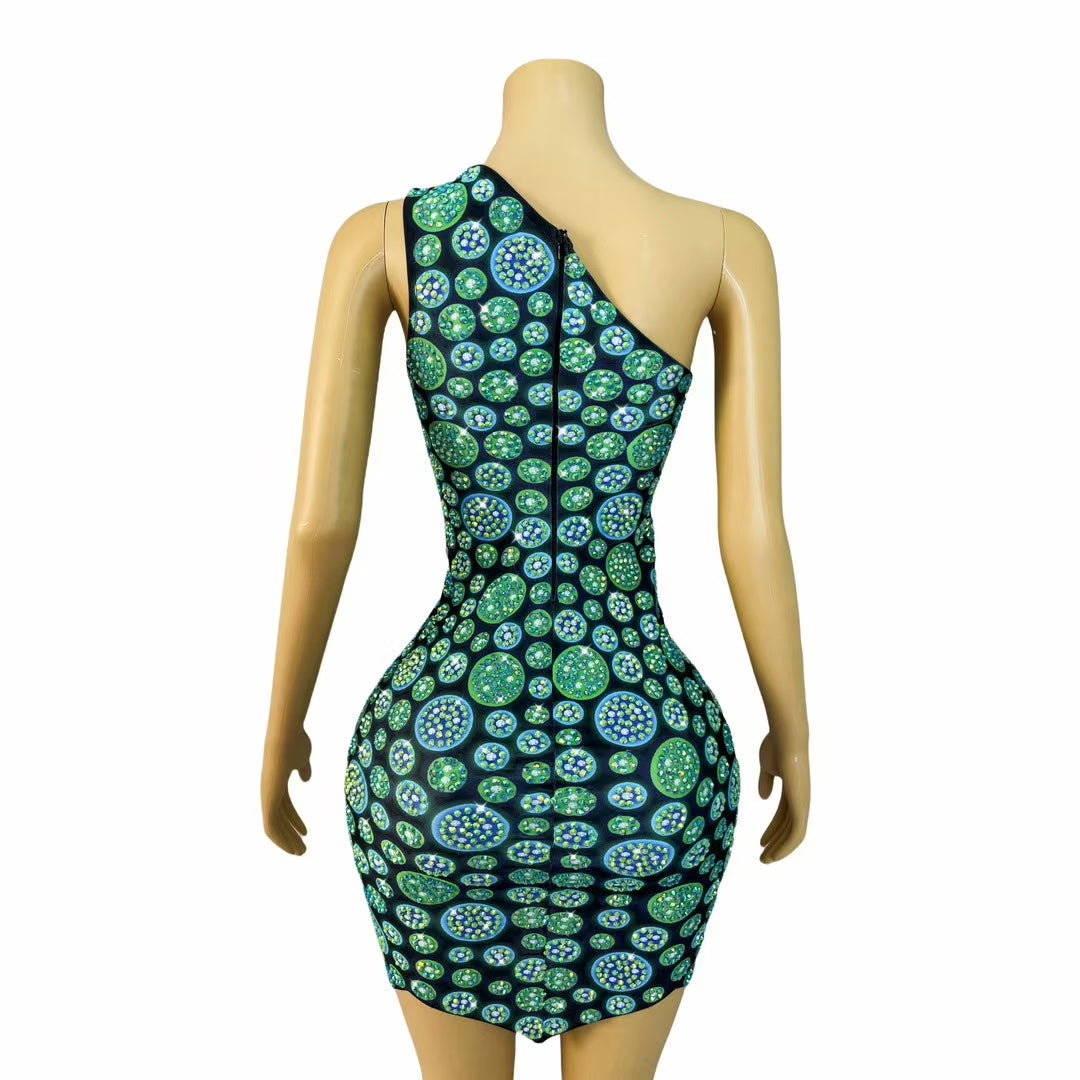 CELESINYI Lanlvguodong Crystal Neon Dot Mini Dress