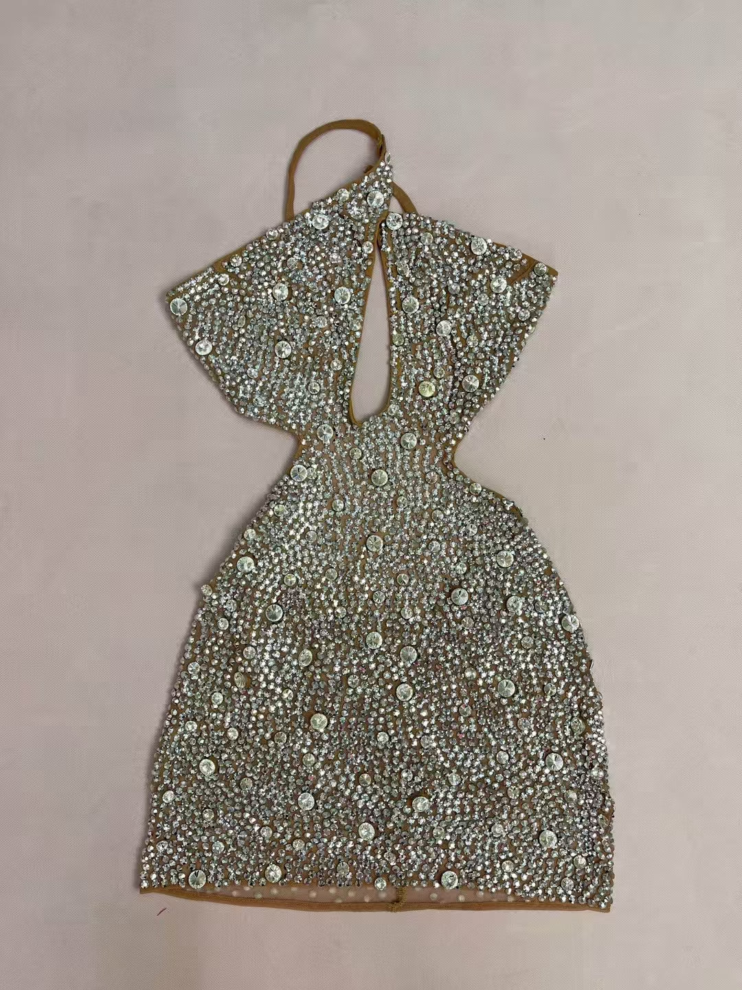 CELESINYI Xingzhi Crystal Keyhole Mini Dress