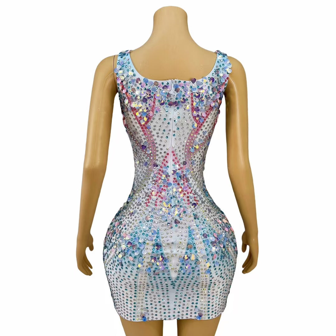 CELESINYI Lanmeimei Crystal Shell Scale Mini Dress