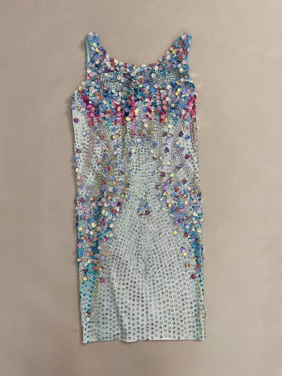 CELESINYI Lanmeimei Crystal Shell Scale Mini Dress