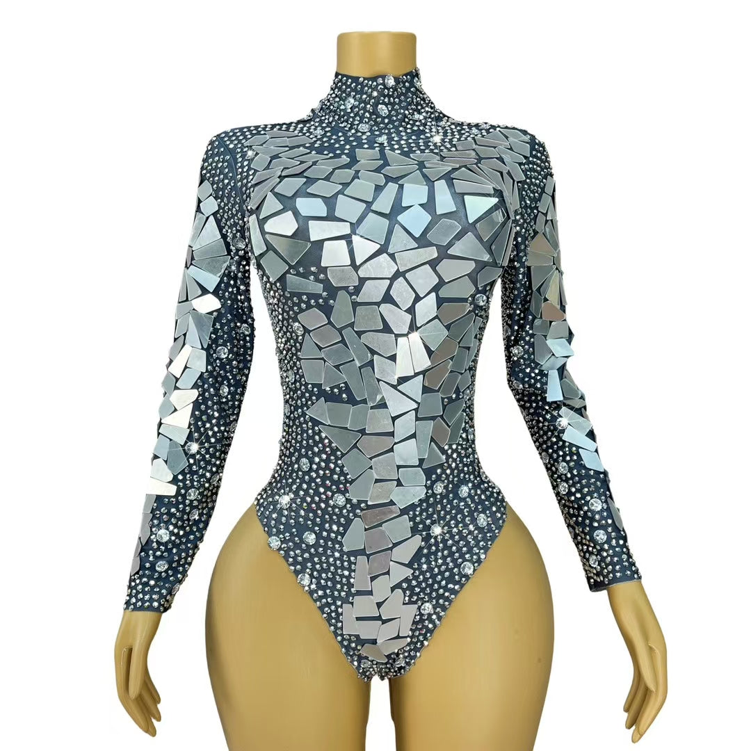 CELESINYI Yinpingzi Crystal Mirror Shard Mini Dress