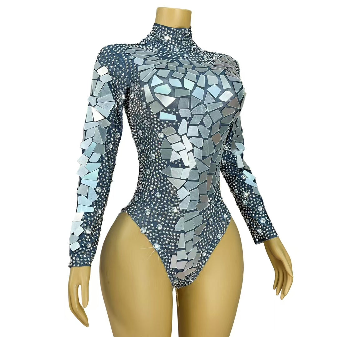 CELESINYI Yinpingzi Crystal Mirror Shard Mini Dress
