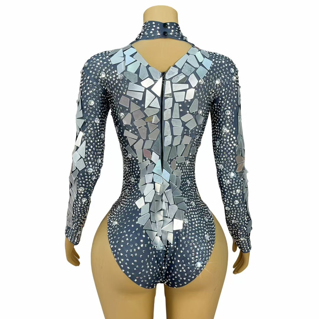 CELESINYI Yinpingzi Crystal Mirror Shard Mini Dress