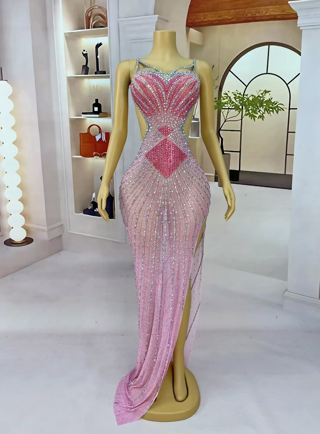 CELESINYI Yucha Crystal Sunburst Sweetheart Gown