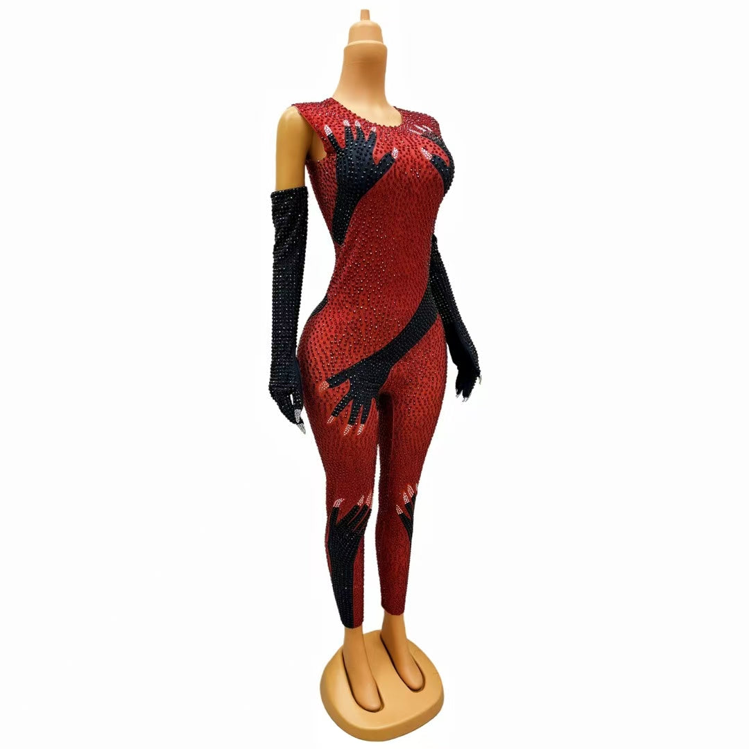 CELESINYI Heishou Crystal Claw Print Catsuit