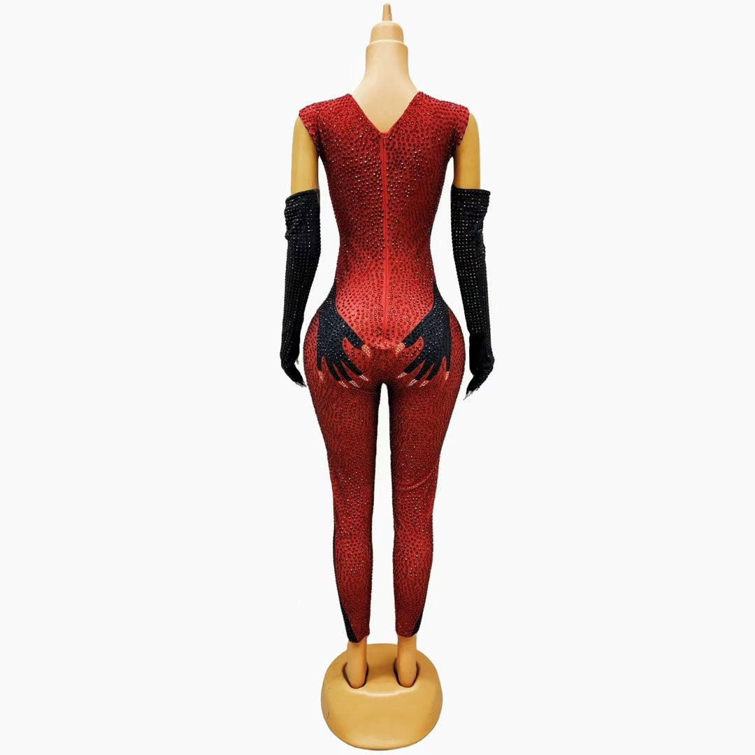 CELESINYI Heishou Crystal Claw Print Catsuit