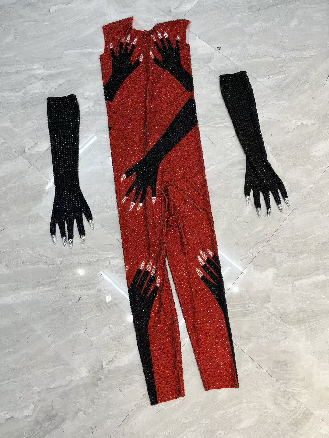 CELESINYI Heishou Crystal Claw Print Catsuit