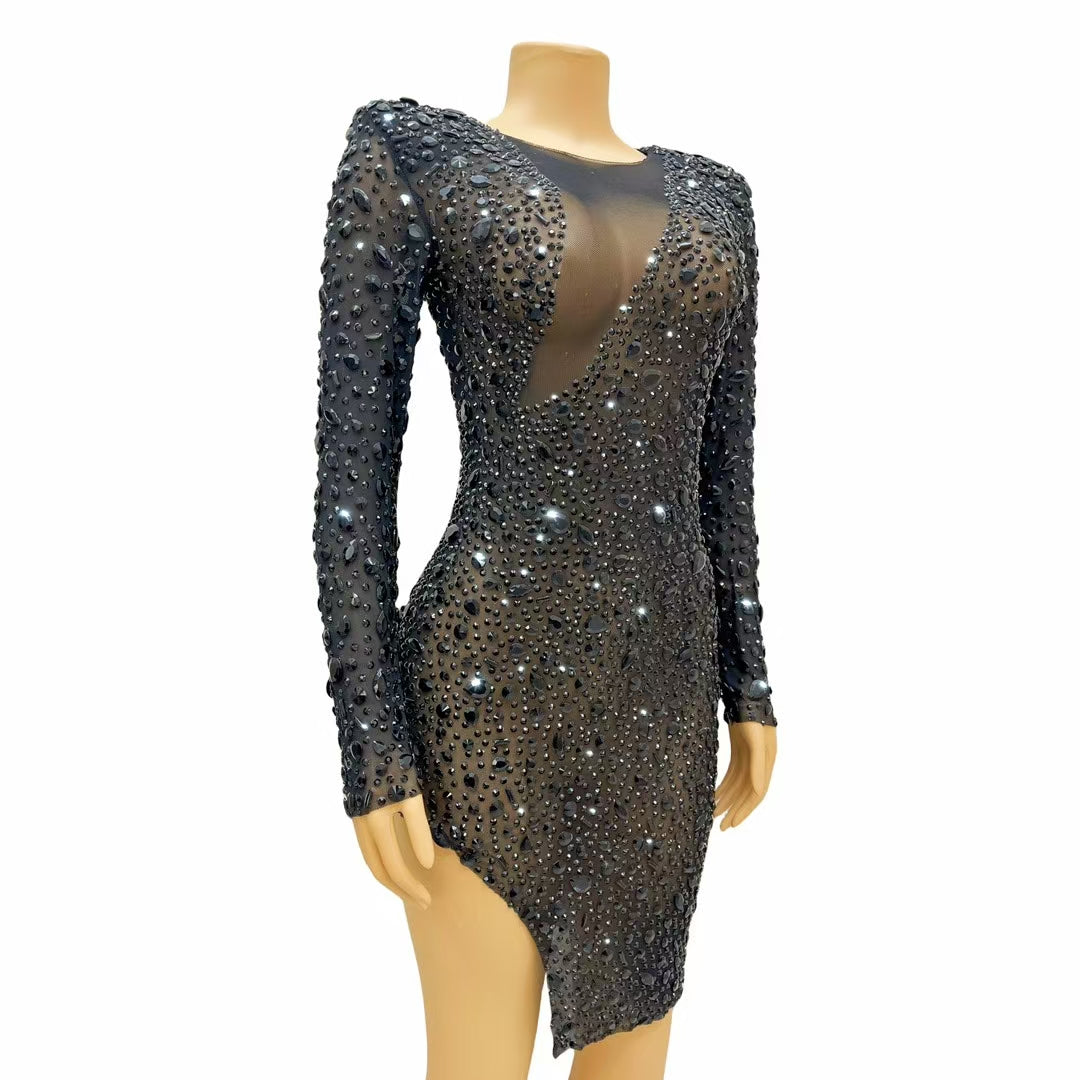 CELESINYI Puer Crystal Naked Mesh Gown