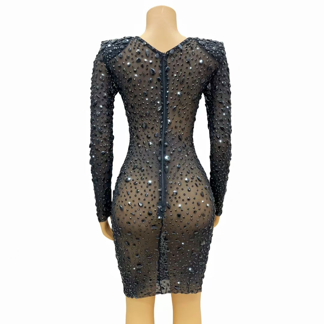 CELESINYI Puer Crystal Naked Mesh Gown