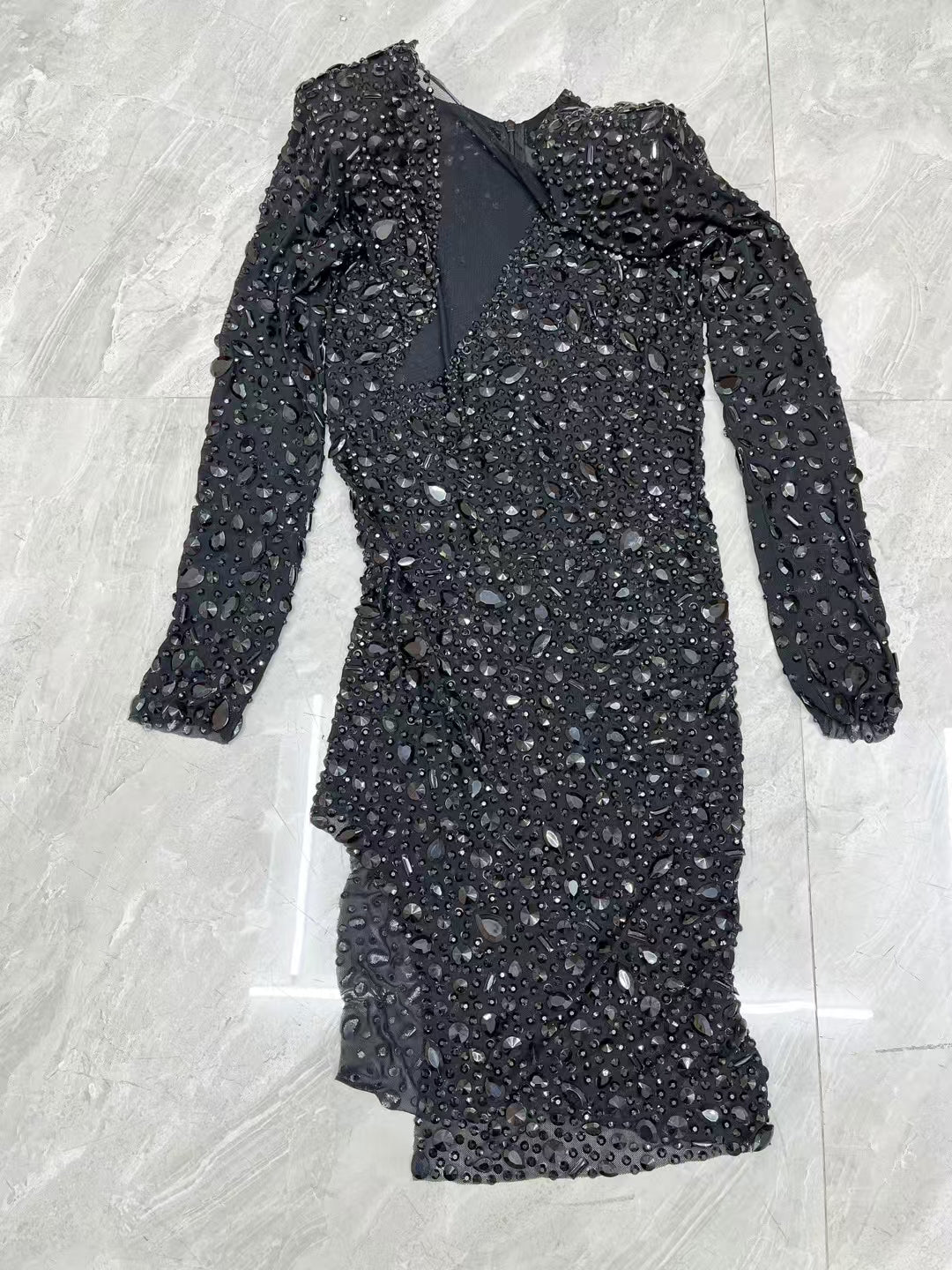 CELESINYI Puer Crystal Naked Mesh Gown