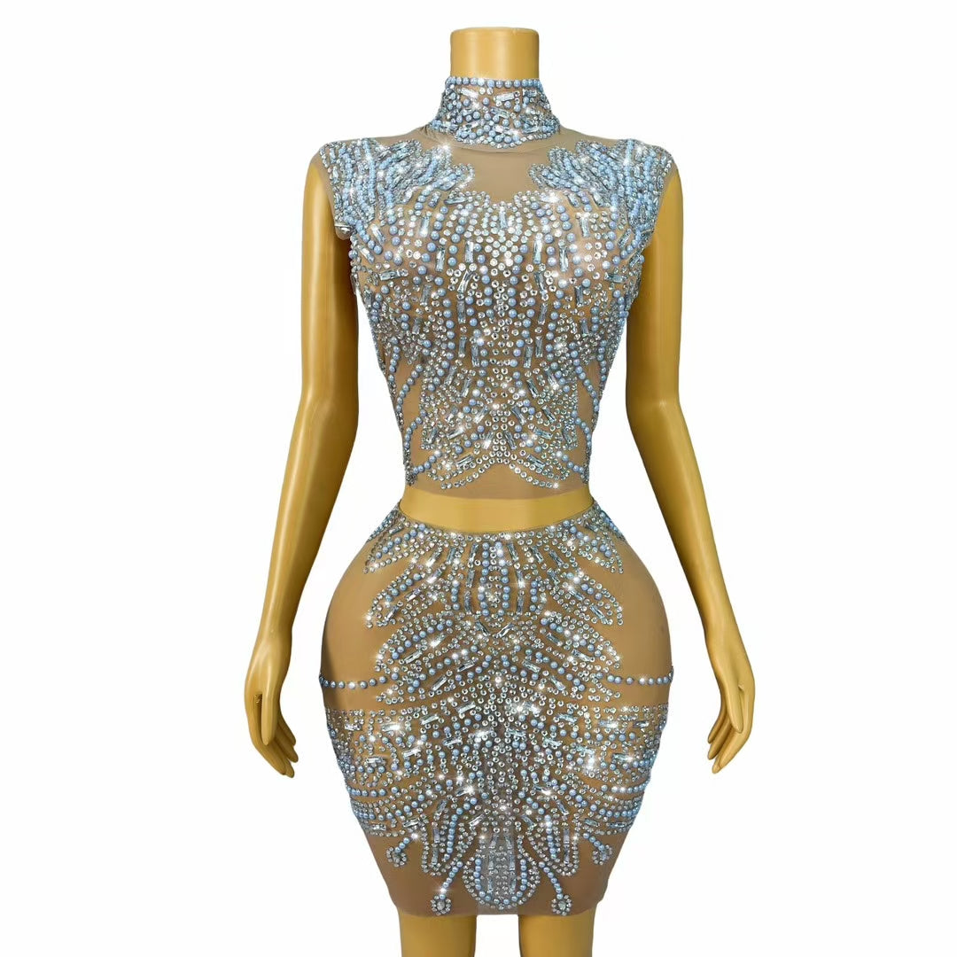 CELESINYI Huatuan Crystal Blue Pearl Mermaid Gown