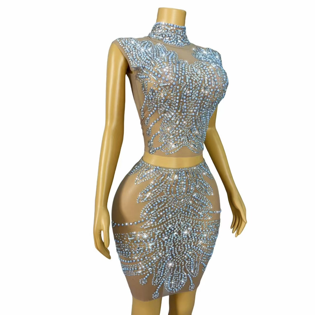 CELESINYI Huatuan Crystal Blue Pearl Mermaid Gown