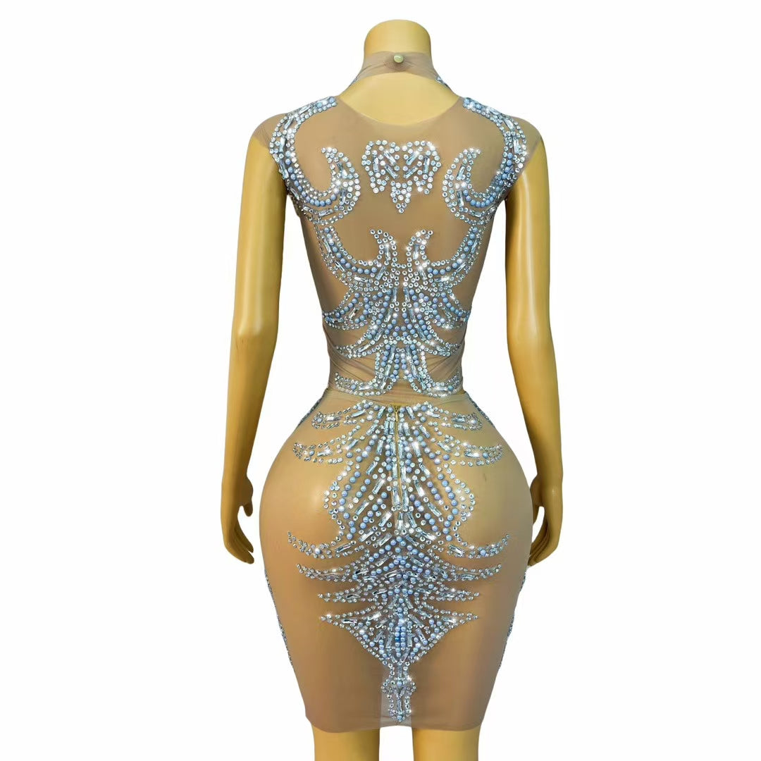 CELESINYI Huatuan Crystal Blue Pearl Mermaid Gown