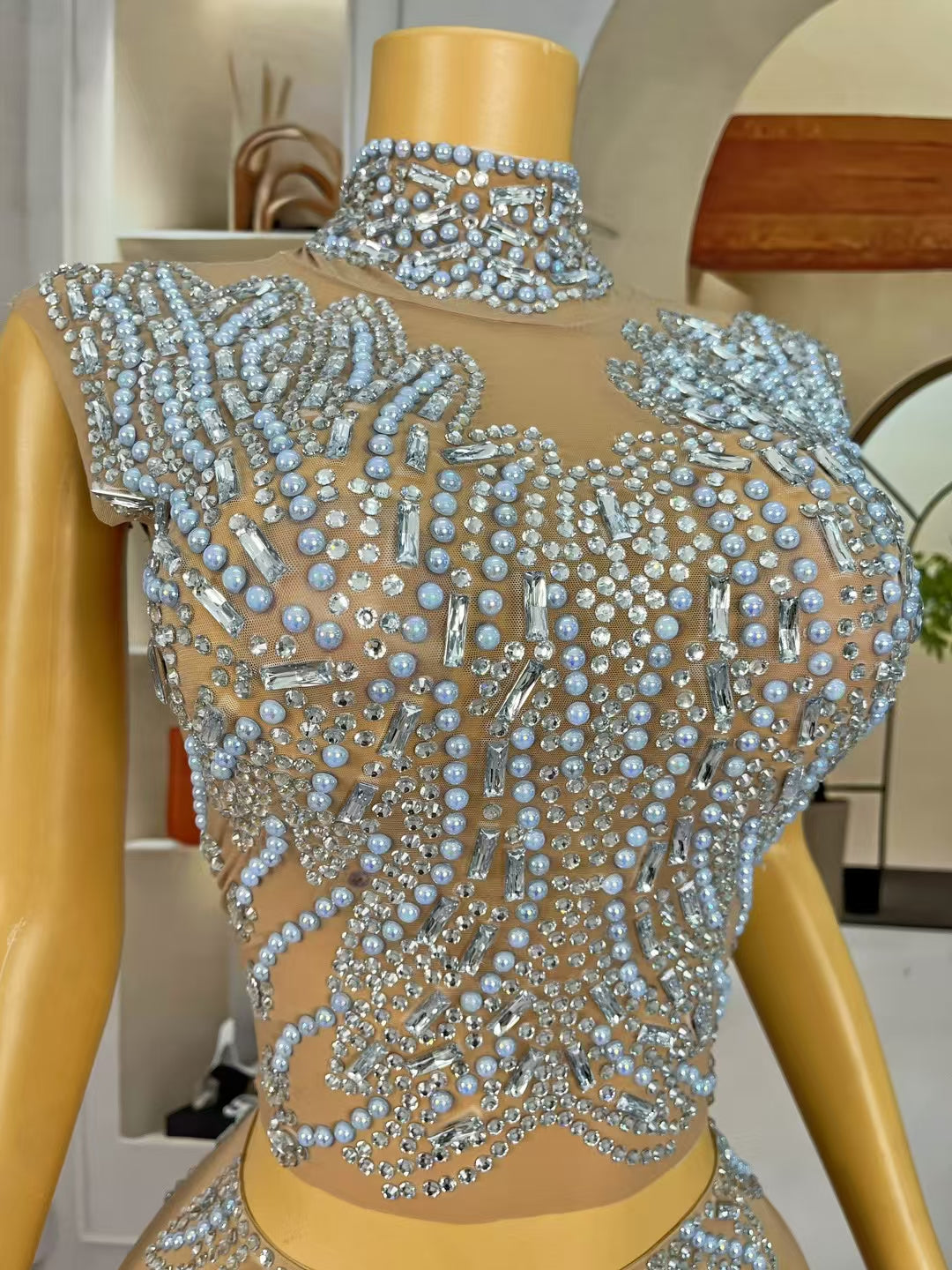 CELESINYI Huatuan Crystal Blue Pearl Mermaid Gown