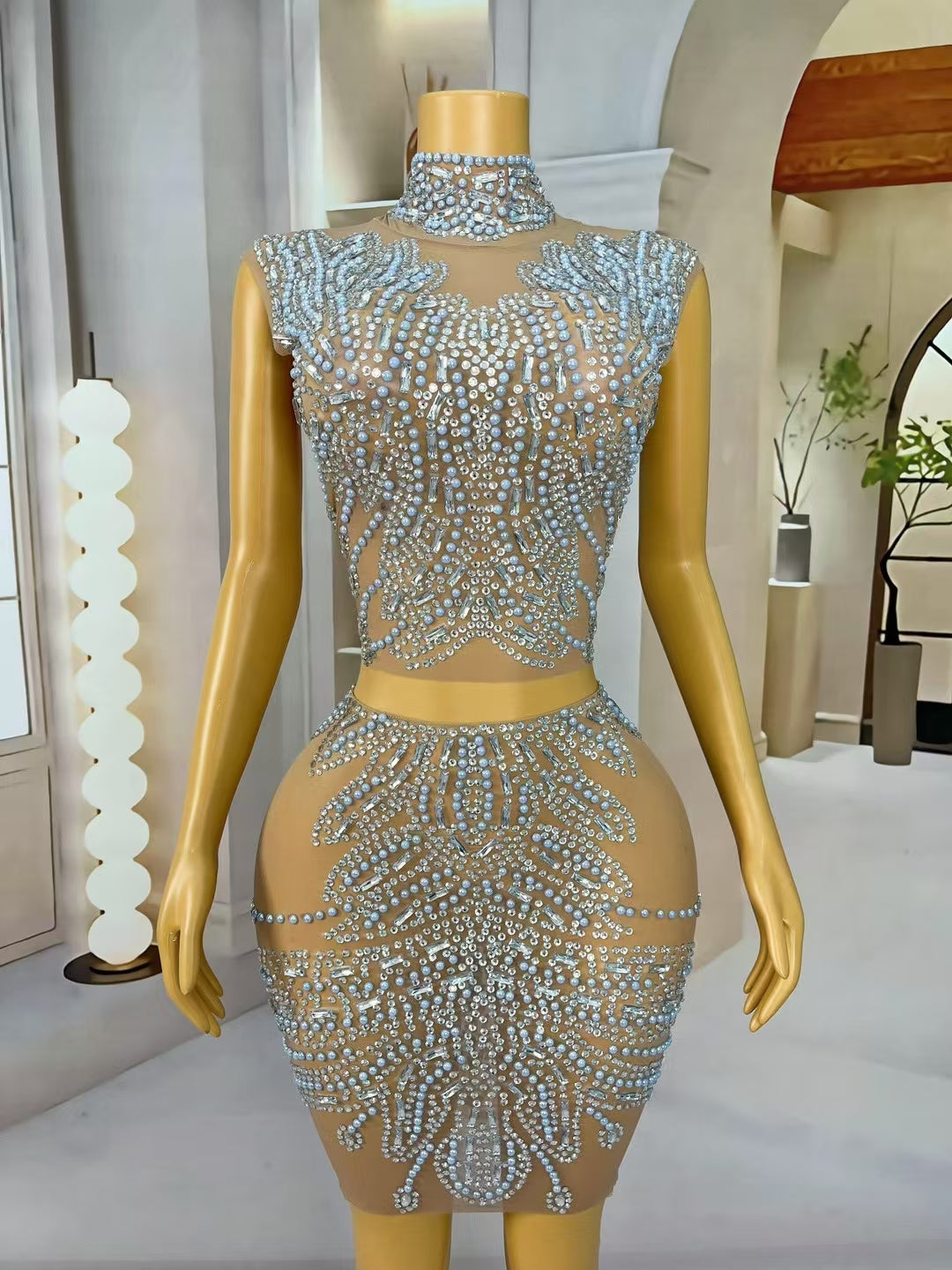 CELESINYI Huatuan Crystal Blue Pearl Mermaid Gown