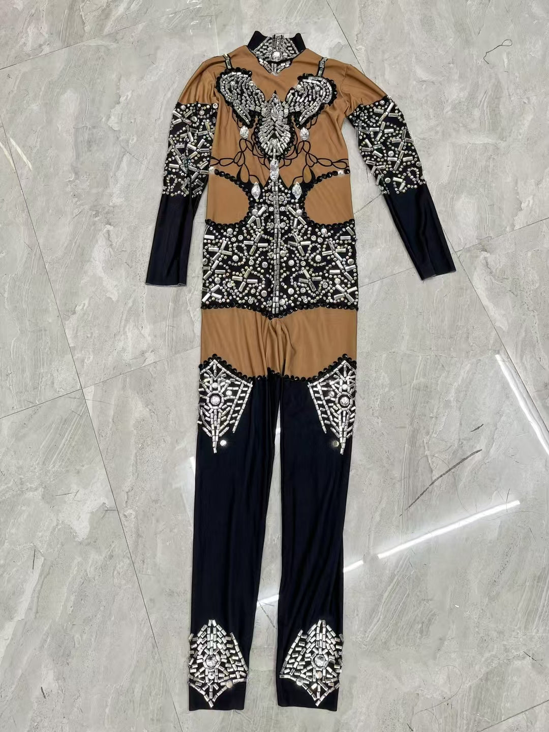 CELESINYI Heitianshi Crystal Faux Corset Catsuit
