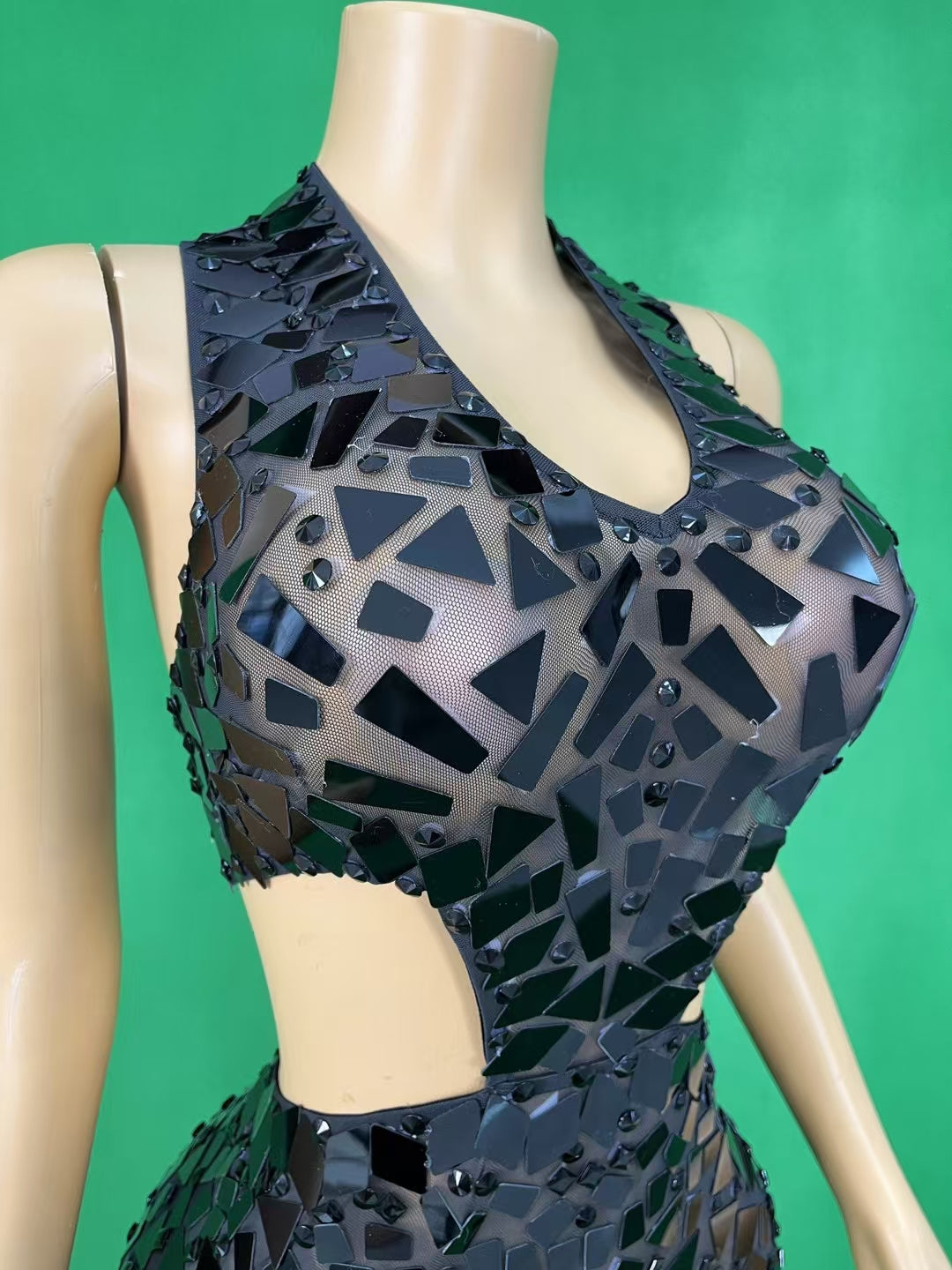 CELESINYI Heipian Crystal Black Mirror Bodysuit