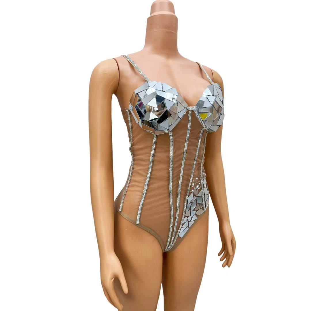 CELESINYI Gujing Crystal Mirror Corset Bodysuit
