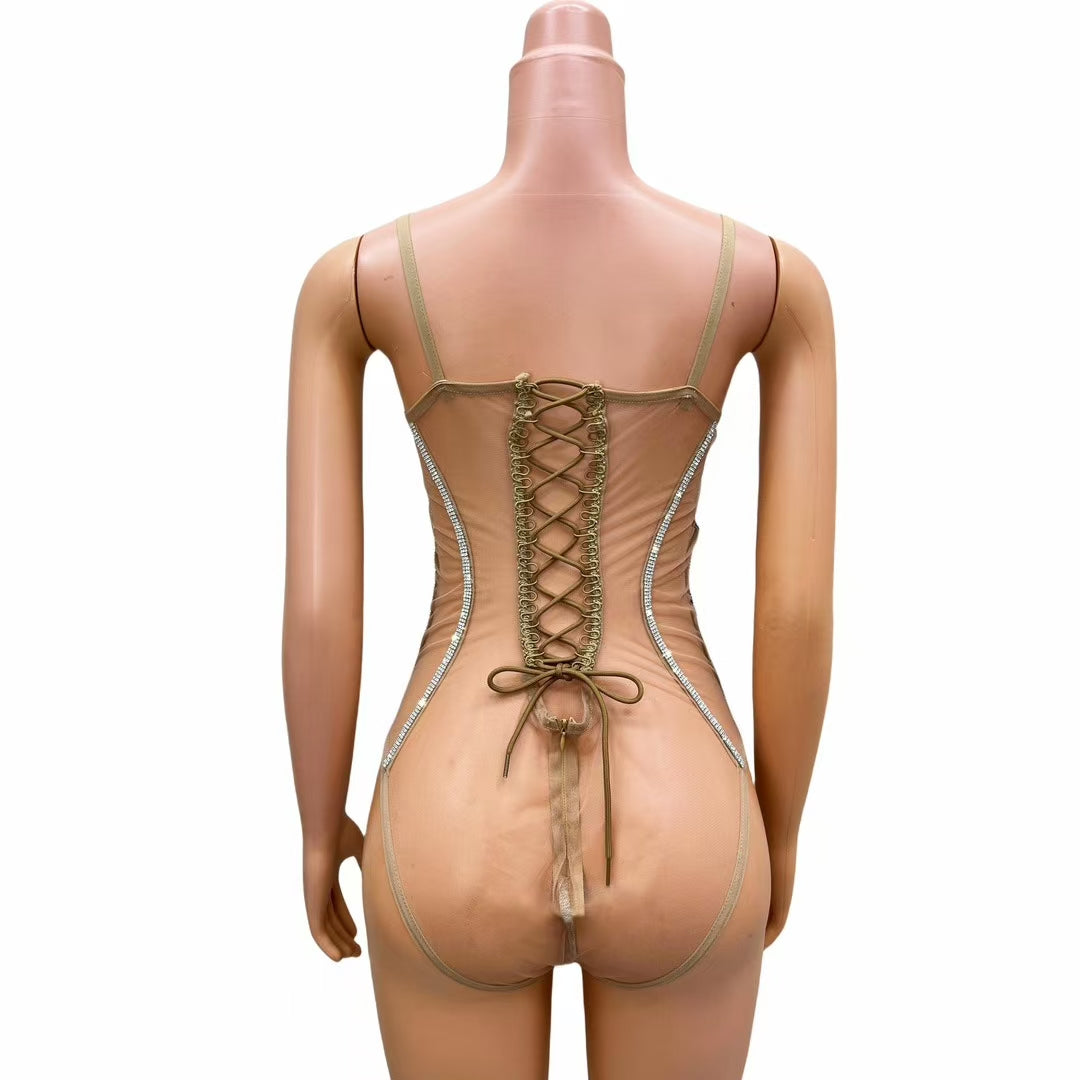 CELESINYI Gujing Crystal Mirror Corset Bodysuit