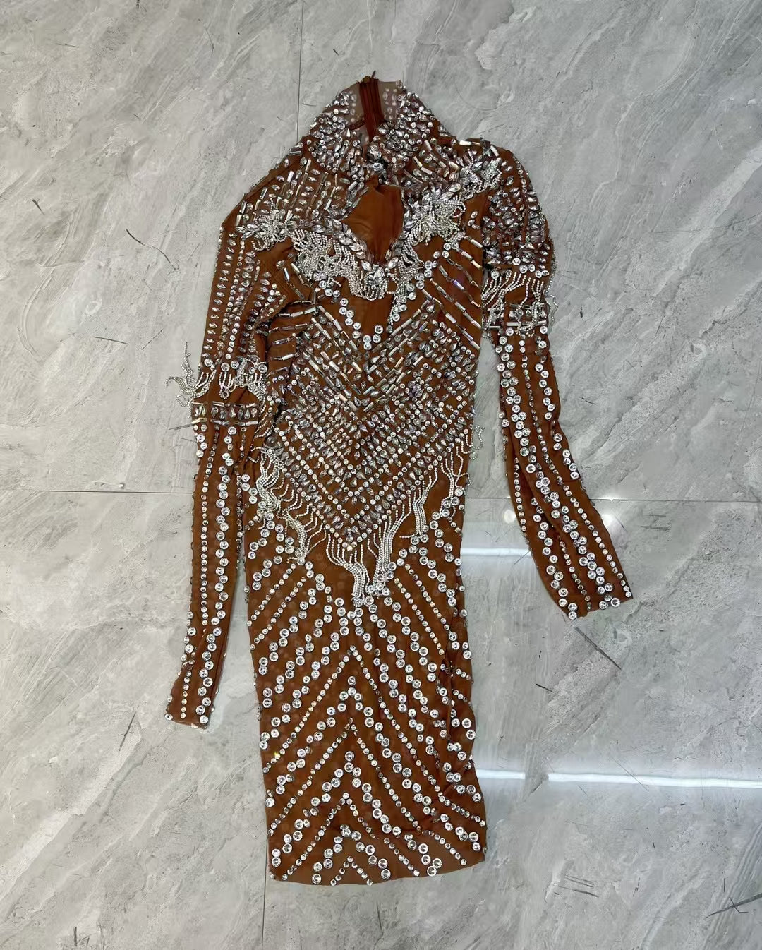 CELESINYI Dengxin Crystal Fringe High Neck Bodysuit