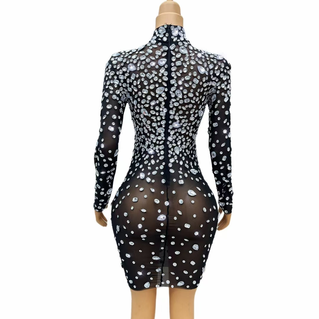 CELESINYI Dashuijing Crystal High Neck Mini Dress