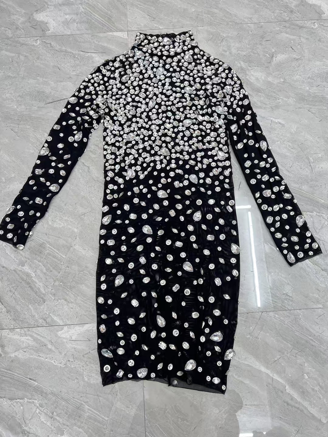 CELESINYI Dashuijing Crystal High Neck Mini Dress