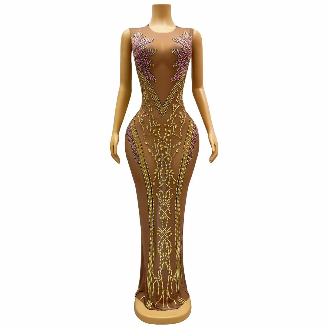 CELESINYI Hehua Crystal Lavender Gold Bodysuit