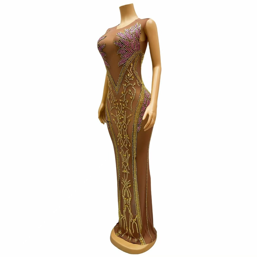 CELESINYI Hehua Crystal Lavender Gold Bodysuit