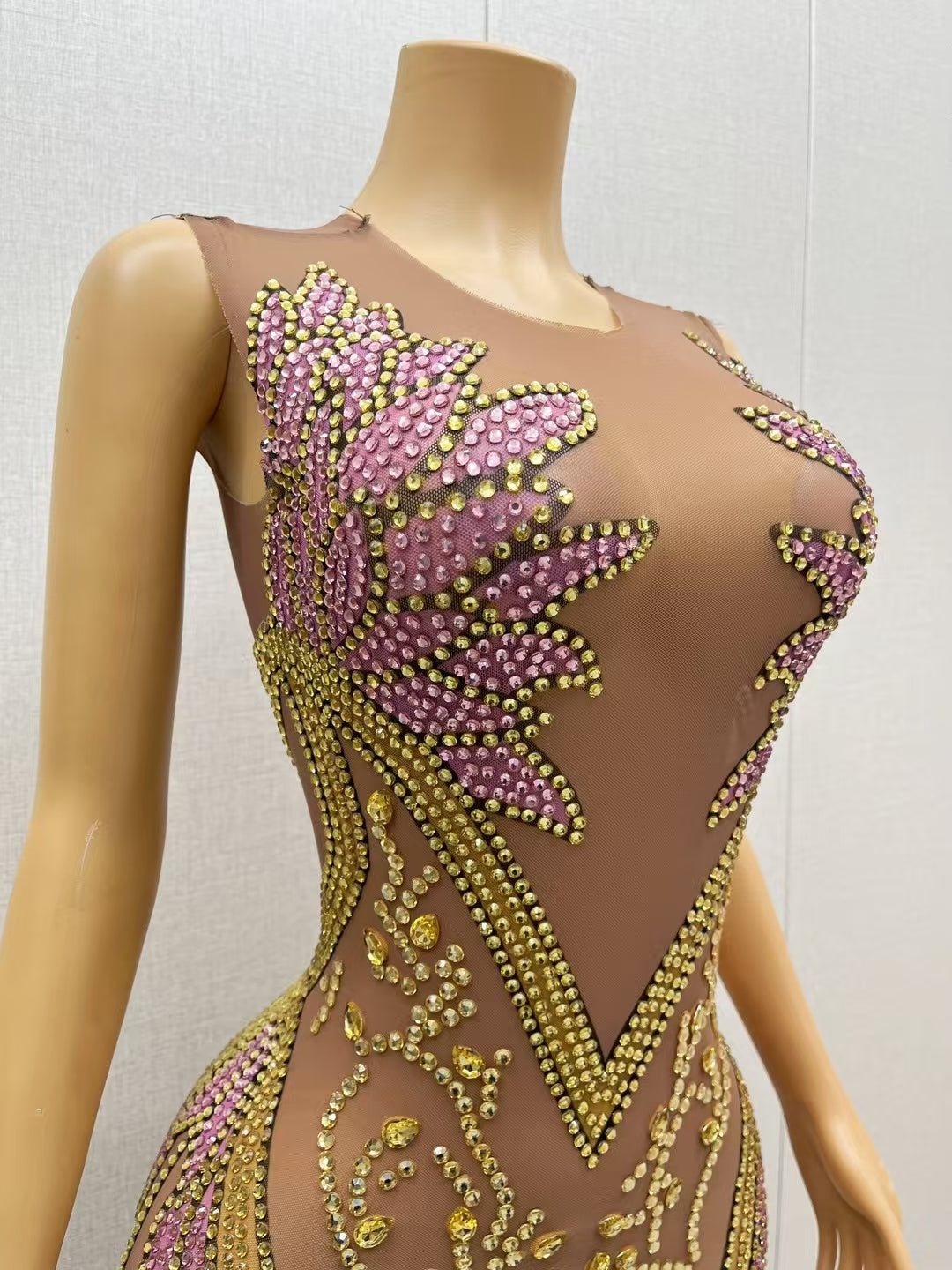 CELESINYI Hehua Crystal Lavender Gold Bodysuit