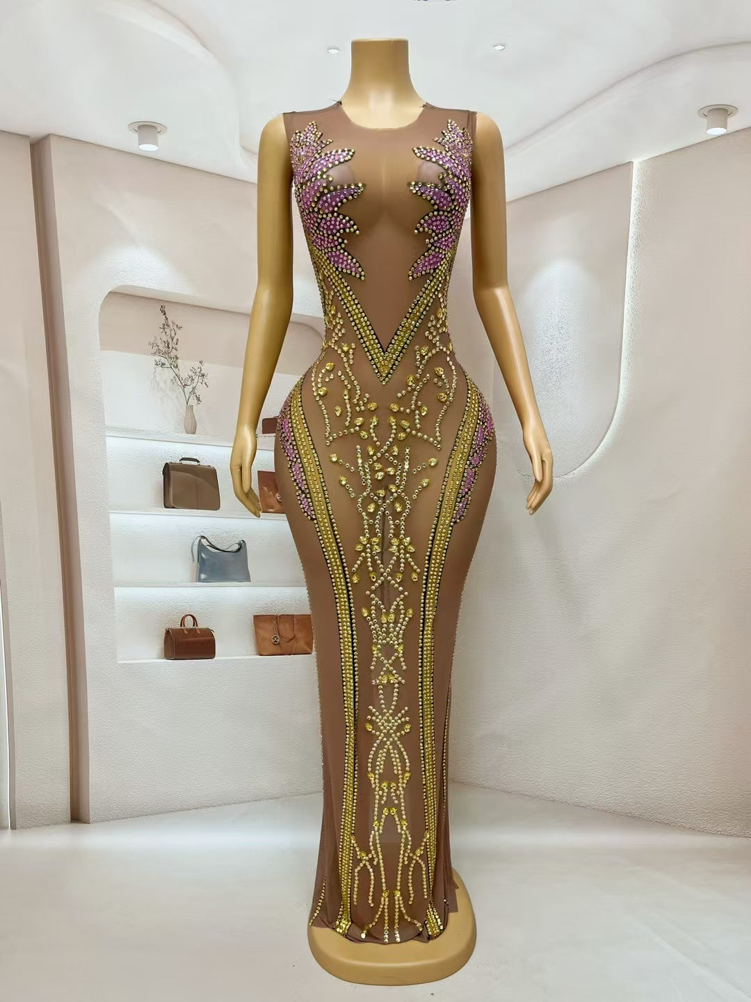 CELESINYI Hehua Crystal Lavender Gold Bodysuit
