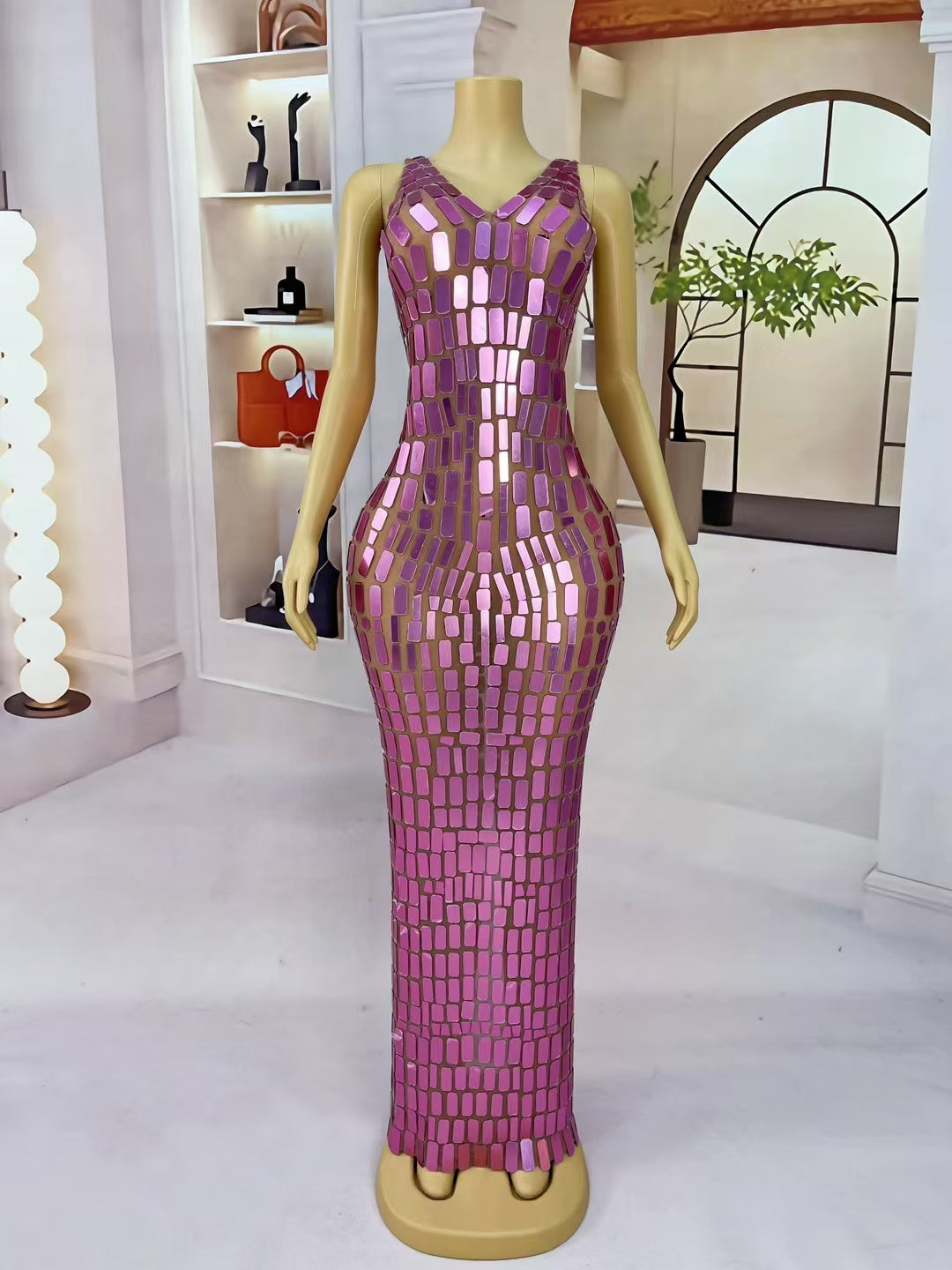 CELESINYI Tongpian Crystal Rose Chain Gown