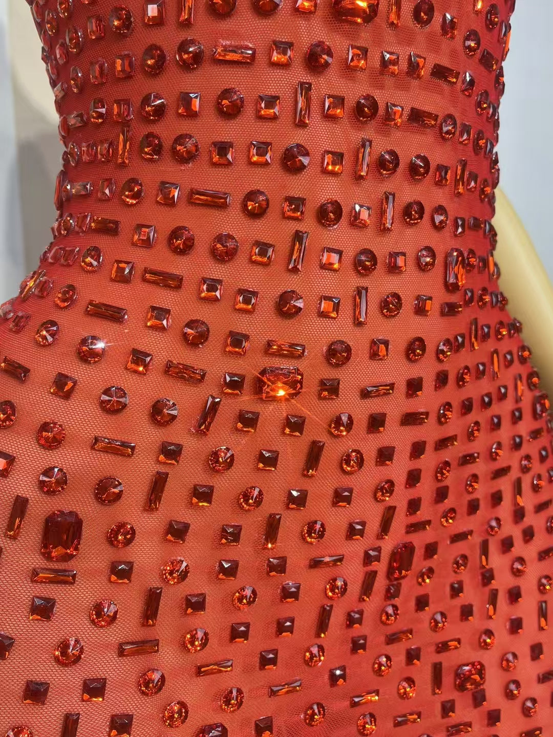 CELESINYI Hongbei Crystal Red Mini Dress
