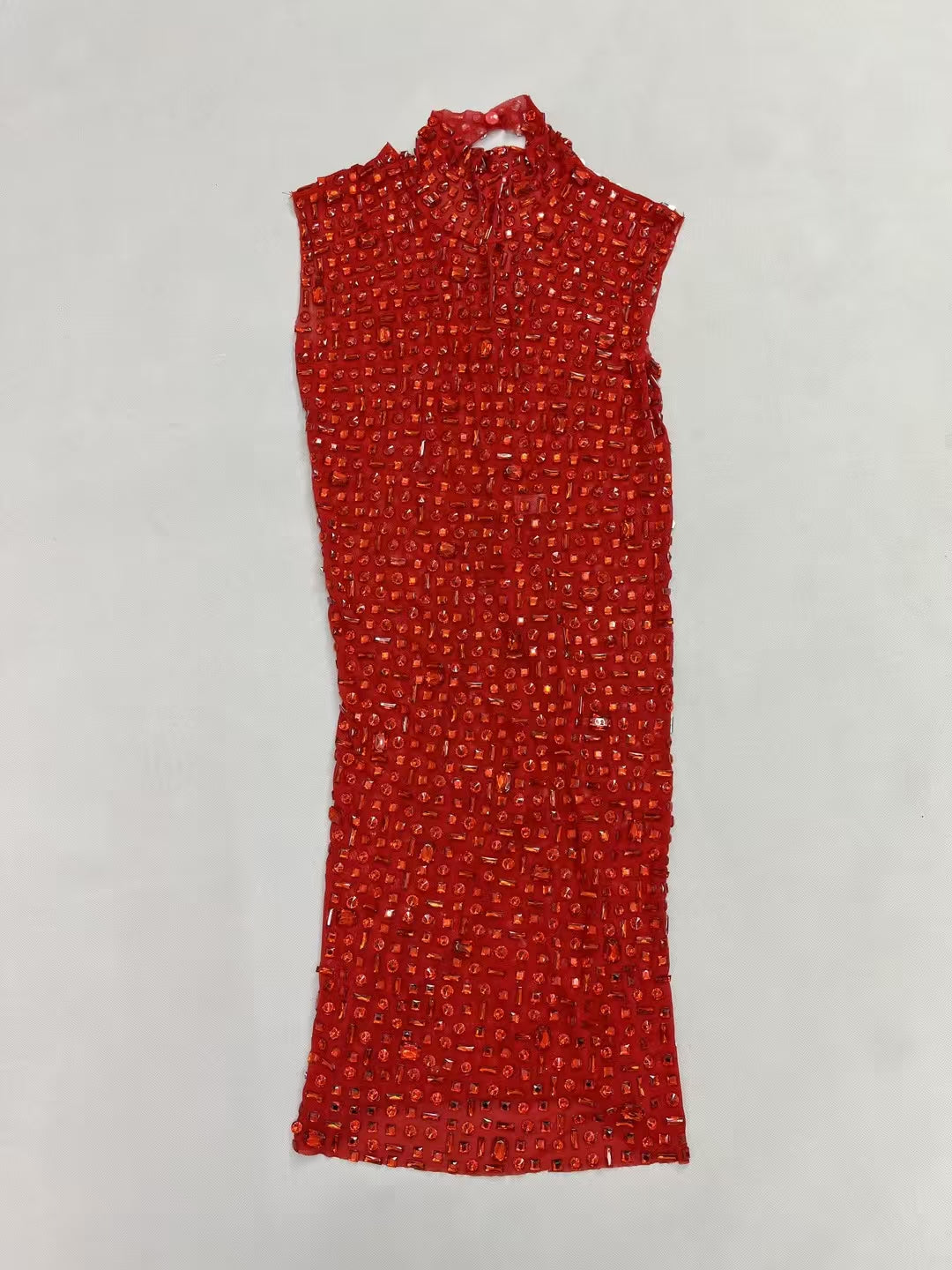 CELESINYI Hongbei Crystal Red Mini Dress