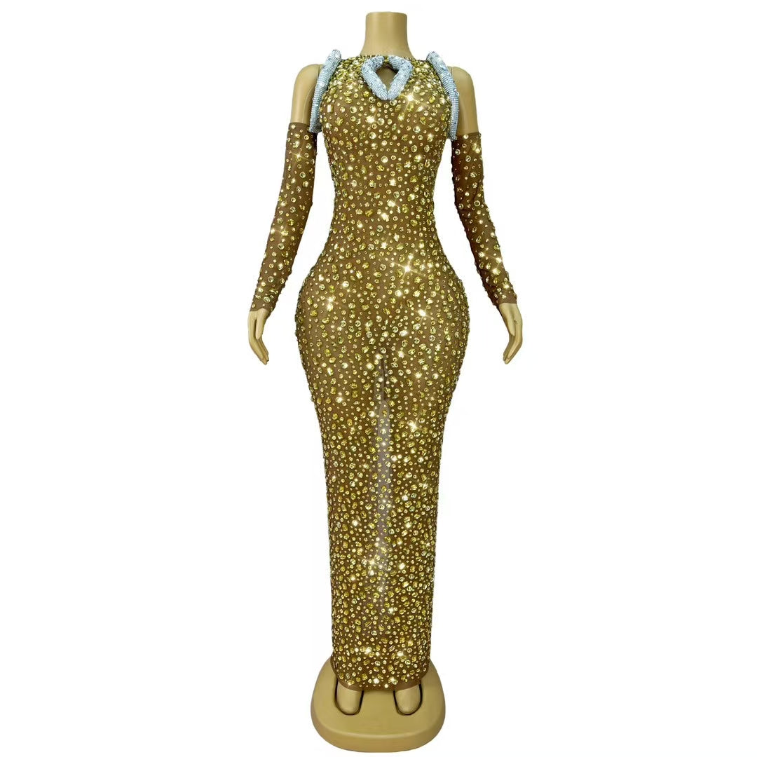 CELESINYI Bailinshe Crystal Gold Gown
