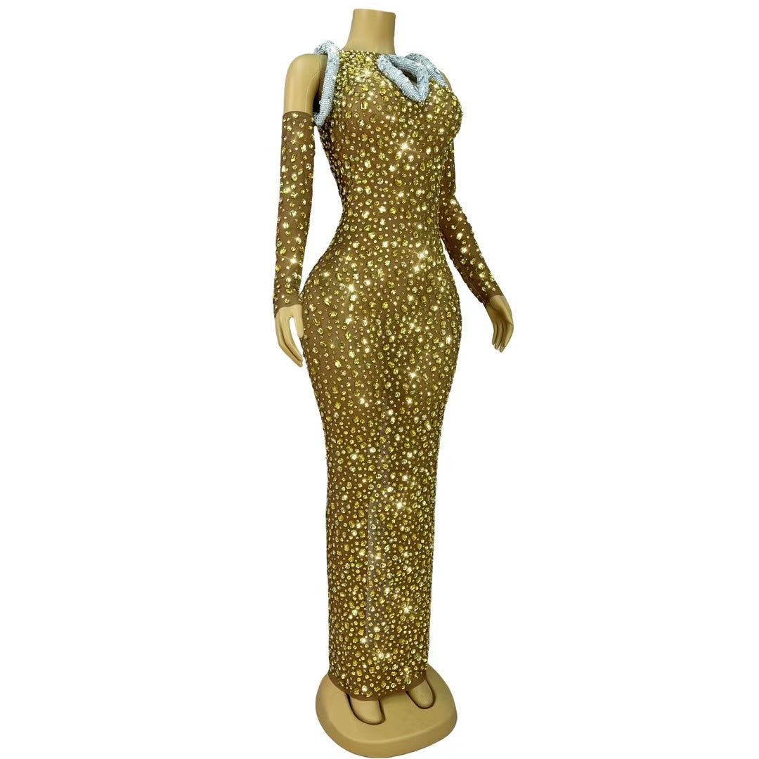 CELESINYI Bailinshe Crystal Gold Gown