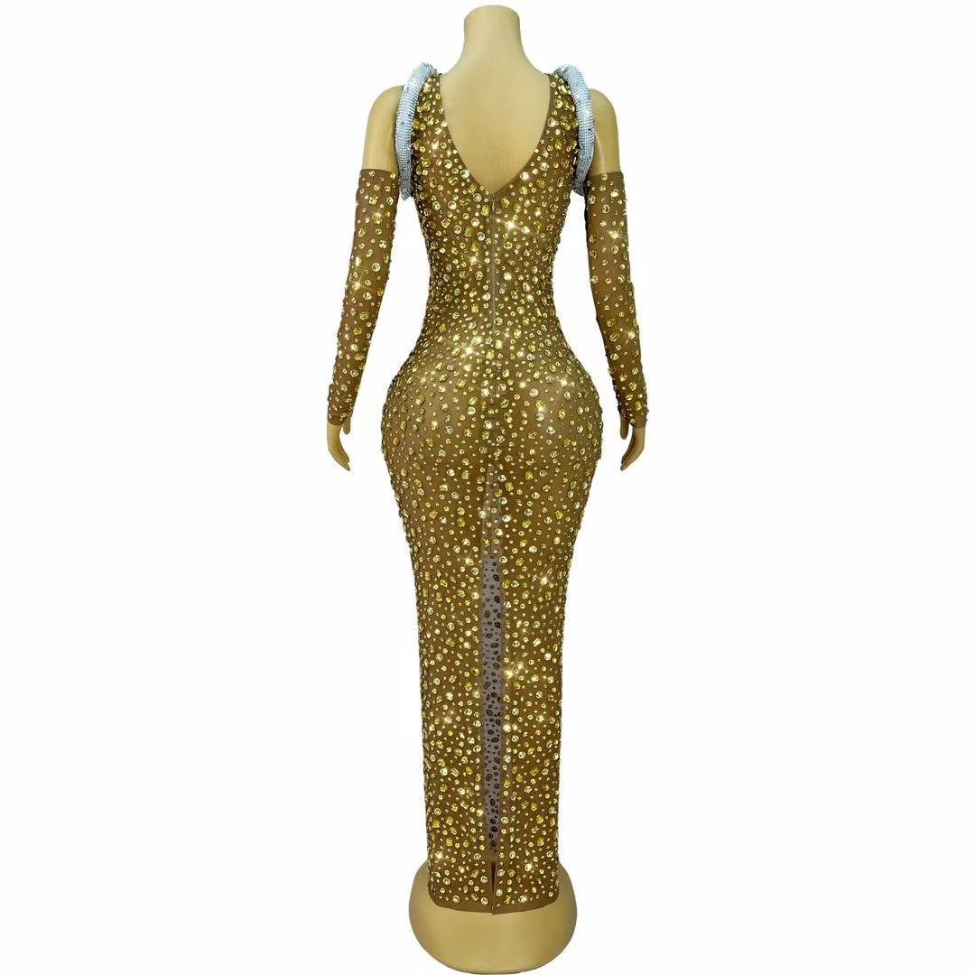 CELESINYI Bailinshe Crystal Gold Gown