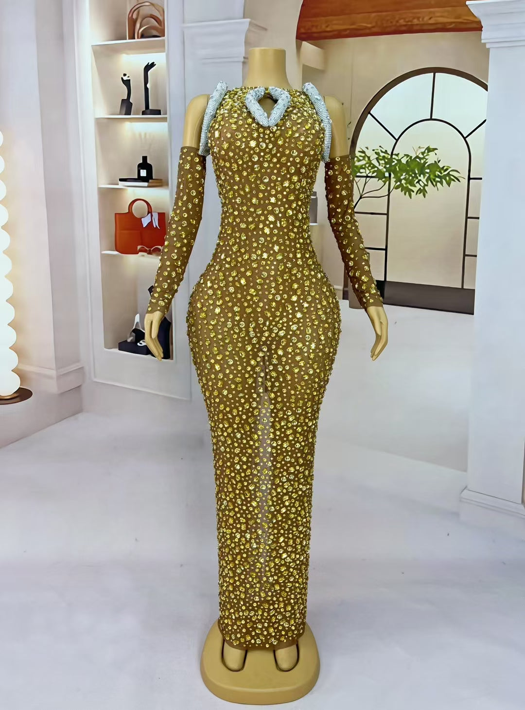 CELESINYI Bailinshe Crystal Gold Gown