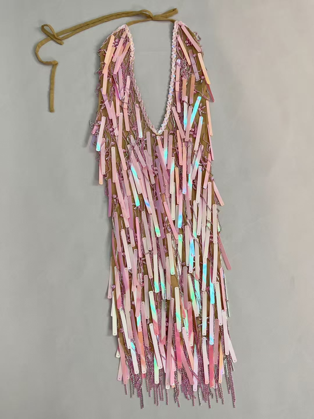 CELESINYI Ziliu Crystal Pink Fringe Rain Gown
