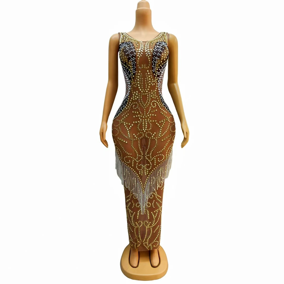CELESINYI Yuanyang Crystal Gold Silver Bodysuit