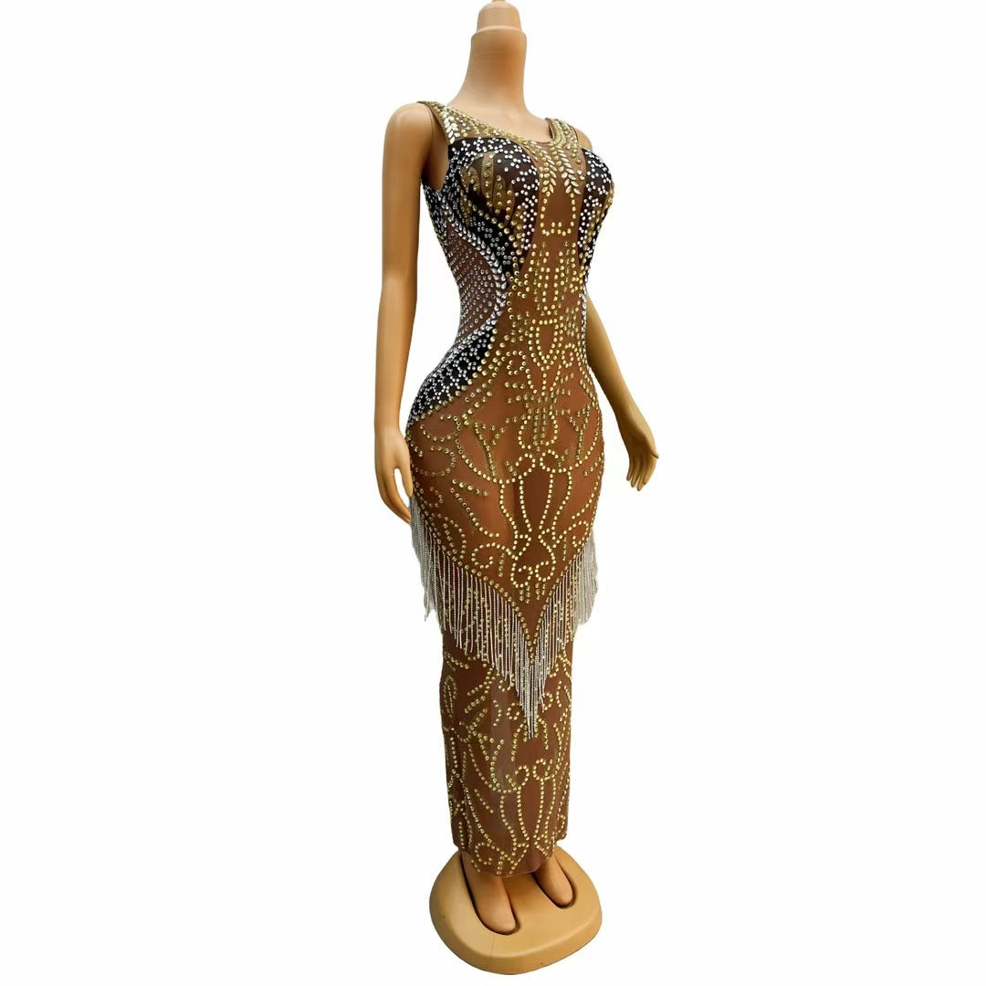 CELESINYI Yuanyang Crystal Gold Silver Bodysuit