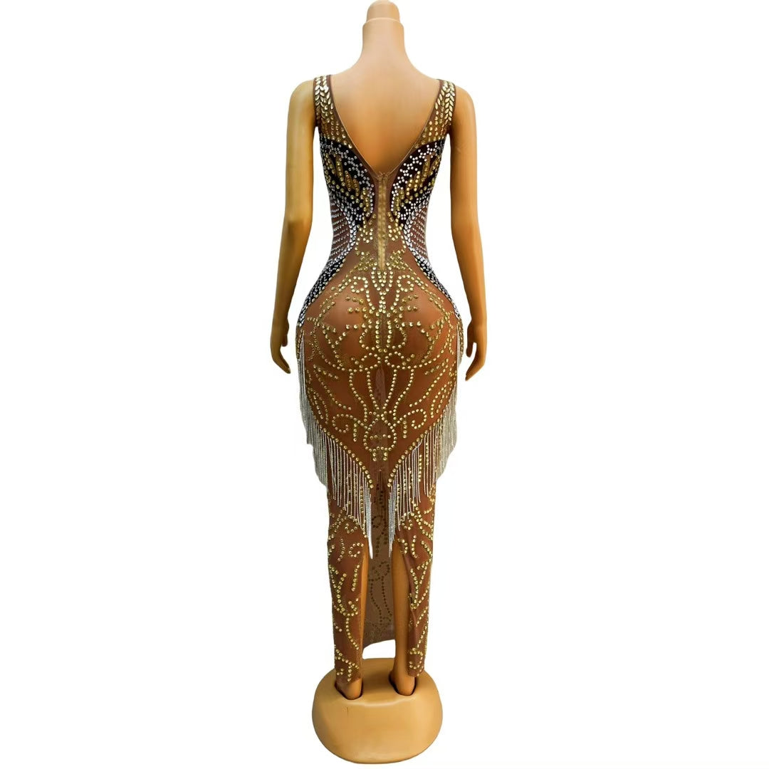 CELESINYI Yuanyang Crystal Gold Silver Bodysuit