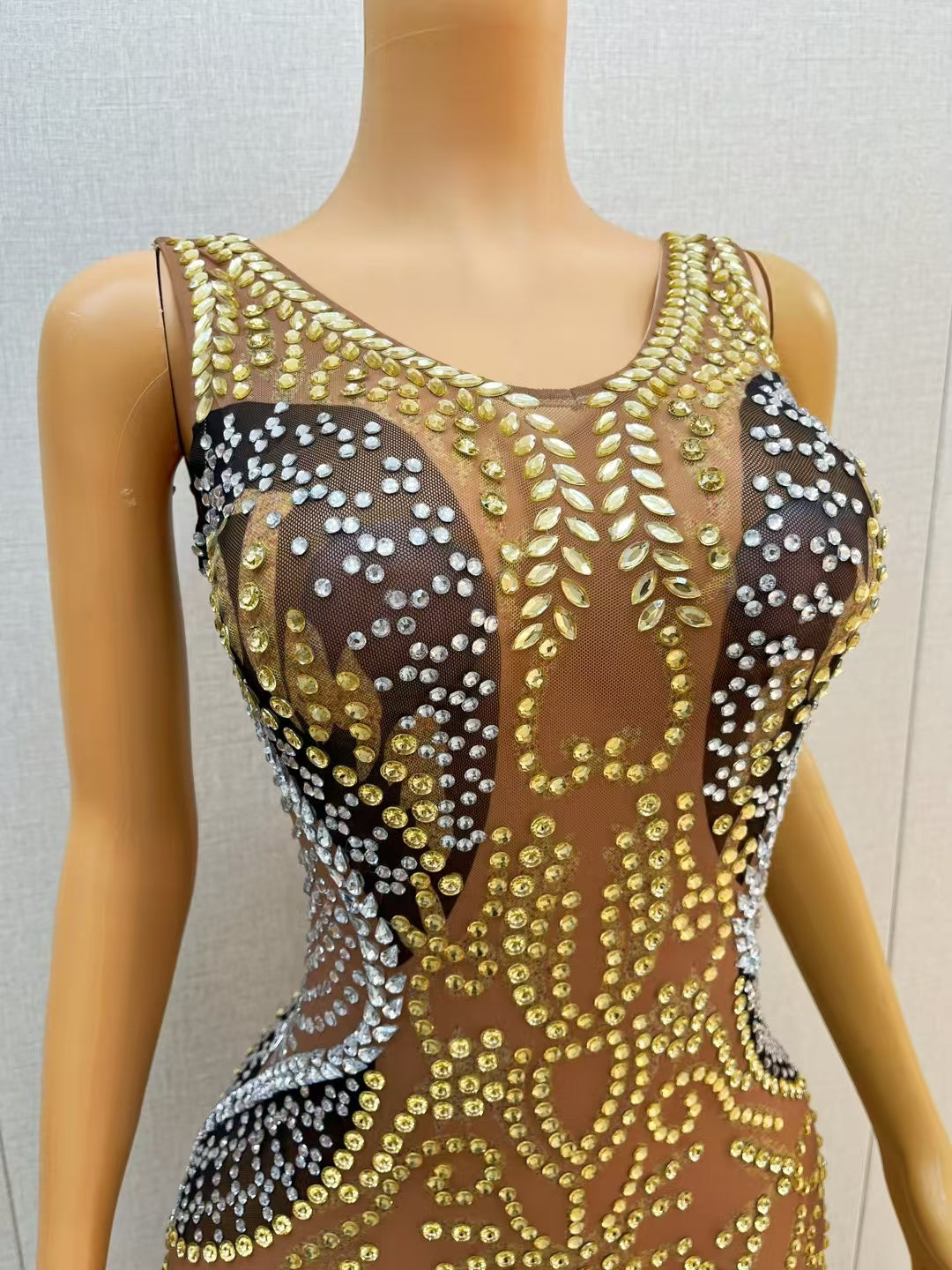 CELESINYI Yuanyang Crystal Gold Silver Bodysuit