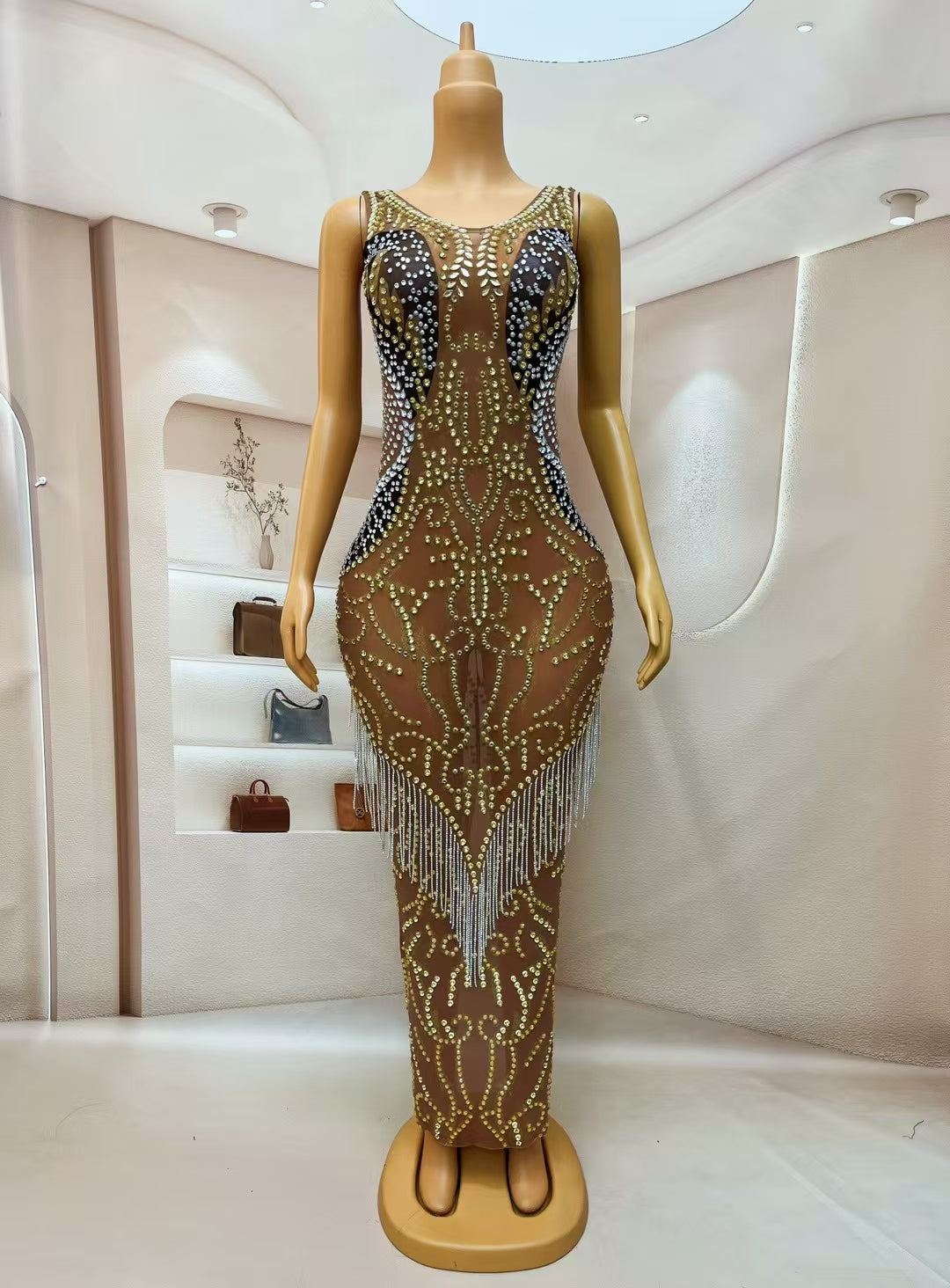 CELESINYI Yuanyang Crystal Gold Silver Bodysuit
