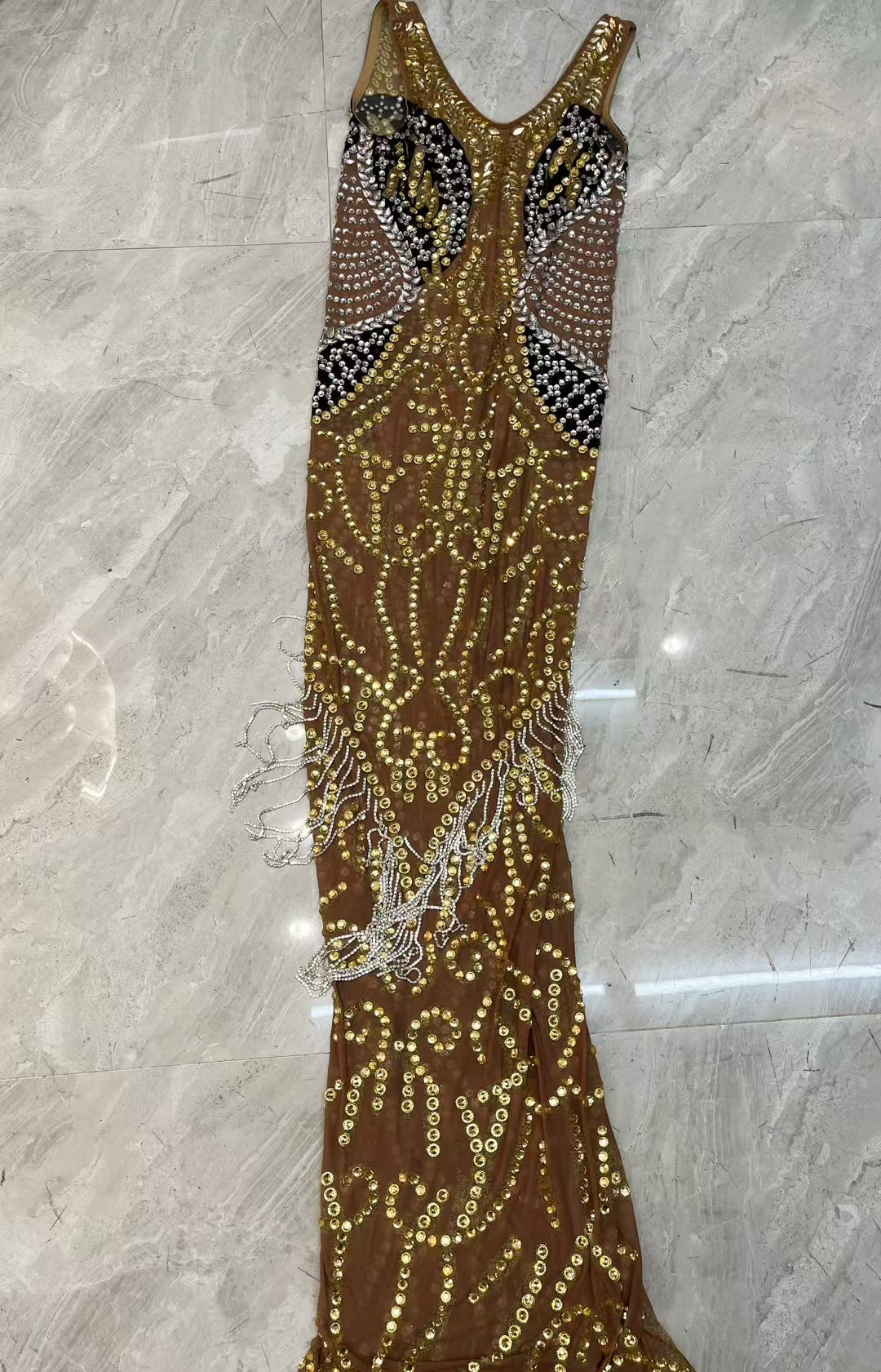 CELESINYI Yuanyang Crystal Gold Silver Bodysuit