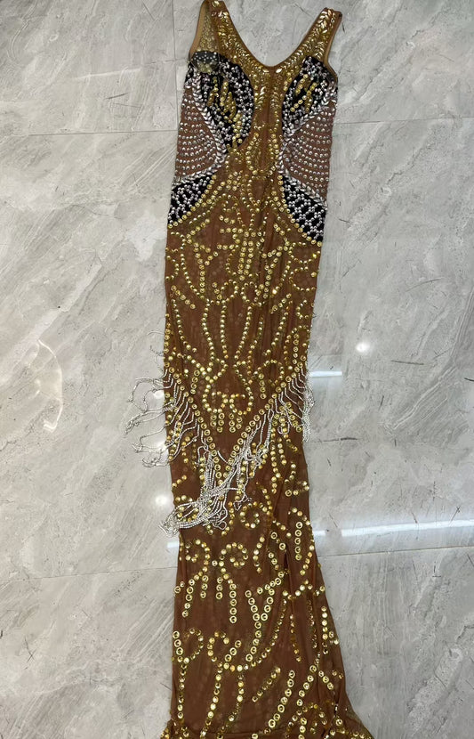 CELESINYI Yuanyang Crystal Gold Silver Bodysuit